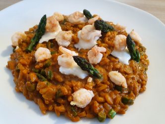 Risotto asparagi e bisque di gamberetti